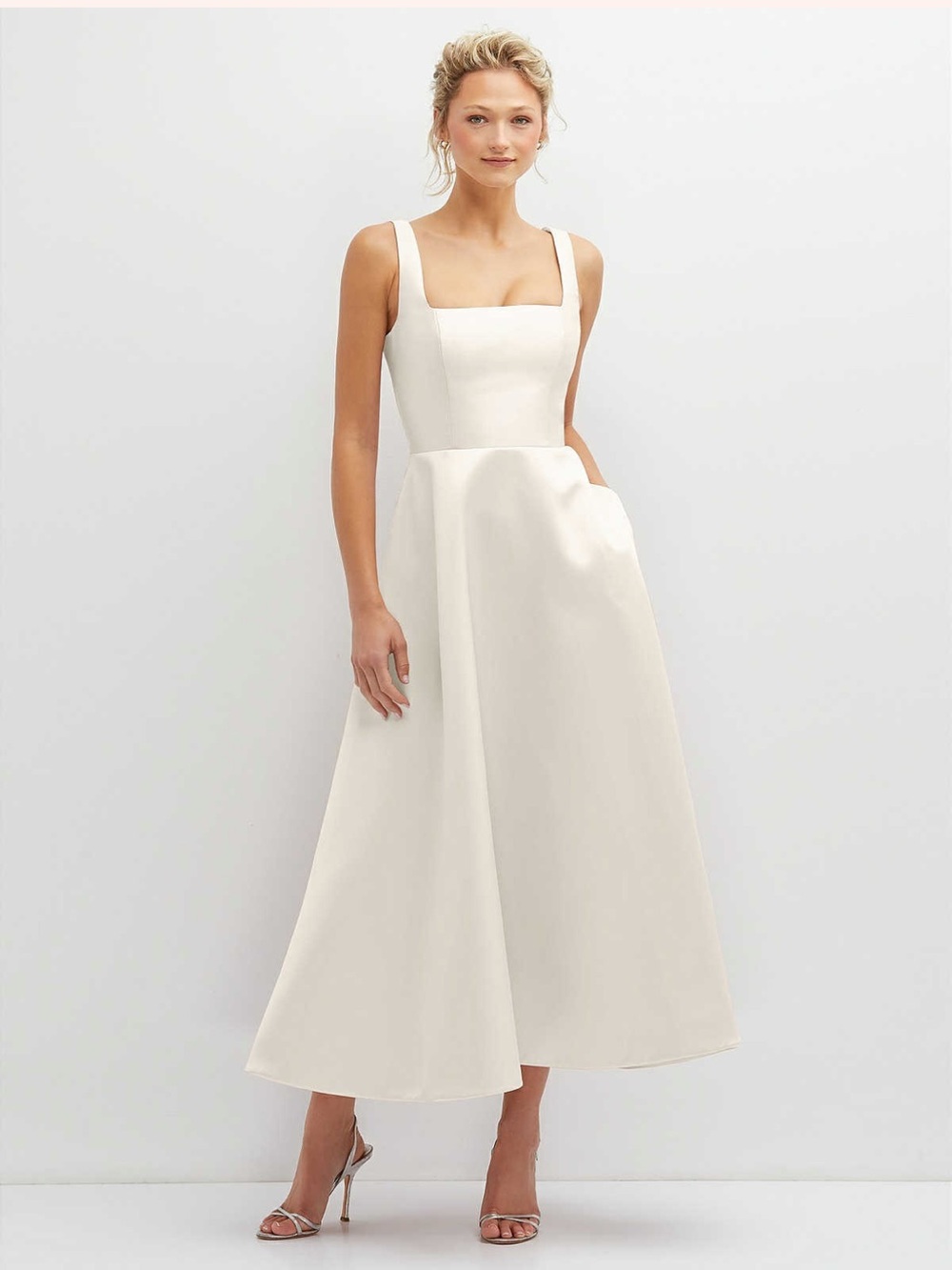 Dessy Rive Elegant Ivory Square-Neck Midi Dress